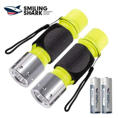 Smiling Shark Q14 2PCS Diving Flashlight Lighting with Wristband, IPX8 Waterproof Underwater Hand-free LED Lights