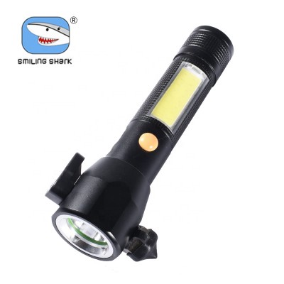 Smiling Shark New arrival USB rechargeable flashlight outdoor light with Attack hammer torch Tail magnet