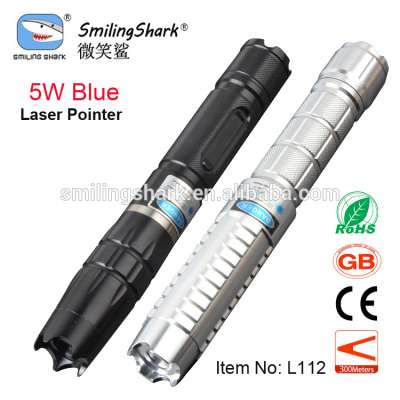 Smilingshark factory wholesale 5W 20000mw blue light laser pointer high power long distance blue laser pointer